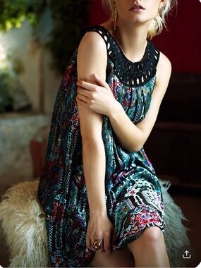 ANTHROPOLOGIE MOULINETTE SOEURS Boho Mosaic Print Sleeveless Dress